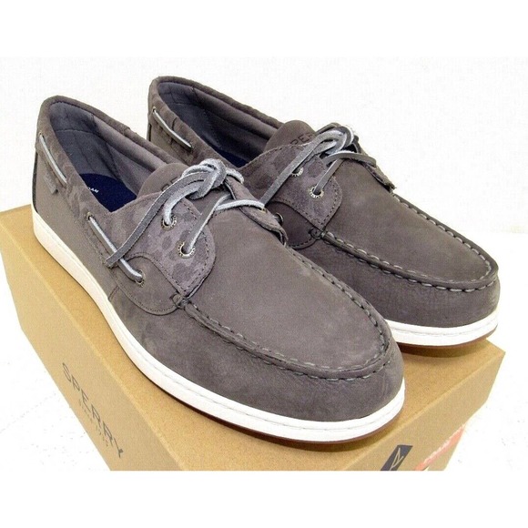Womens Sperry Coastfish 2-Eye Grey Leather Cheetah Slip On Boot Shoes - 12 - NEW - Picture 1 of 6